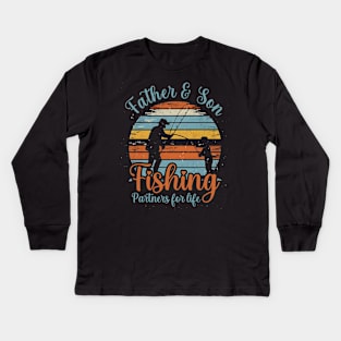 Father Son Fishing Partners For Life Retro Matching Dad Kids Long Sleeve T-Shirt